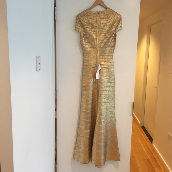 SOLD Herve Leger Metallic Foil Printed Lora Gown - Picture 4 of 7